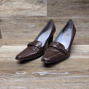 Anne Klein Maozoni Brown Leather Heels Women's Size 9.5